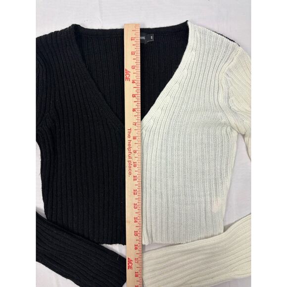Pretty Little Thing Color Block Ribbed Cardigan Sweater Black White Cropped S - Picture 5 of 11